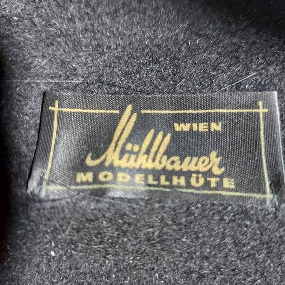 Vintage Muhlbauer Black Wool Felt Hat‎ with Velvet headband and rope details - Picture 11 of 13